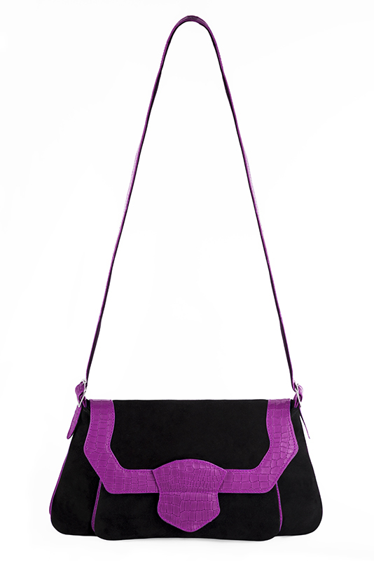 Dress handbag in matt black and mauve purple leather - Top view